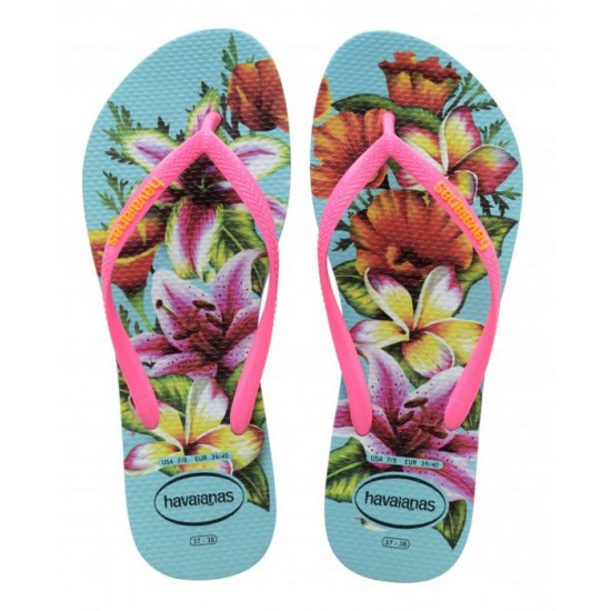 HAVAIANAS SLIM FLIP FLOPS FLORAL BLUE HAVAIANAS SLIM FLIP FLOPS FLORAL BLUE